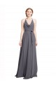 Soft Chiffon Spaghetti Straps Sleeveless Slate Grey Long Bridesmaid Dress Essex