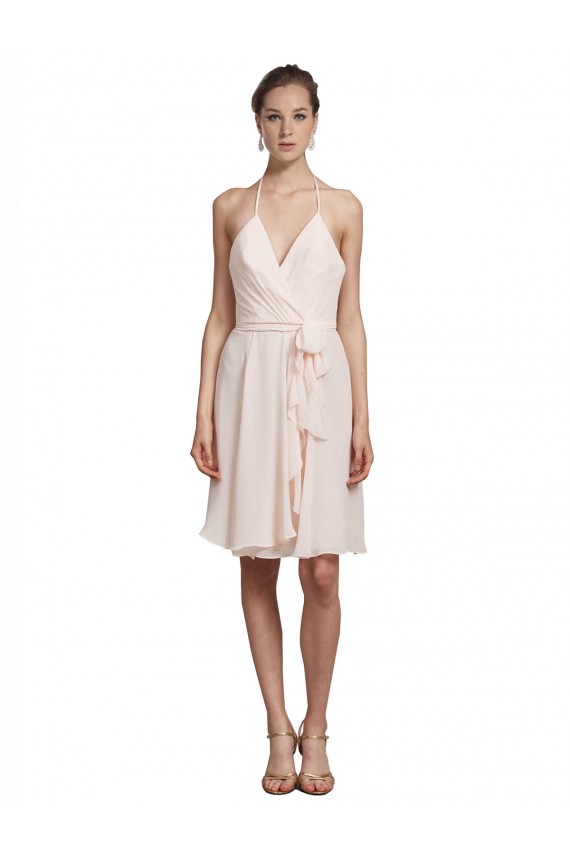 Soft Chiffon Halter Neck Sleeveless Knee Length Bridesmaid Dress Essex