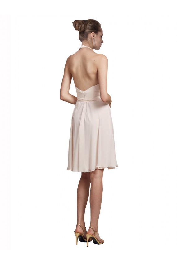Soft Chiffon Halter Neck Sleeveless Knee Length Bridesmaid Dress Essex