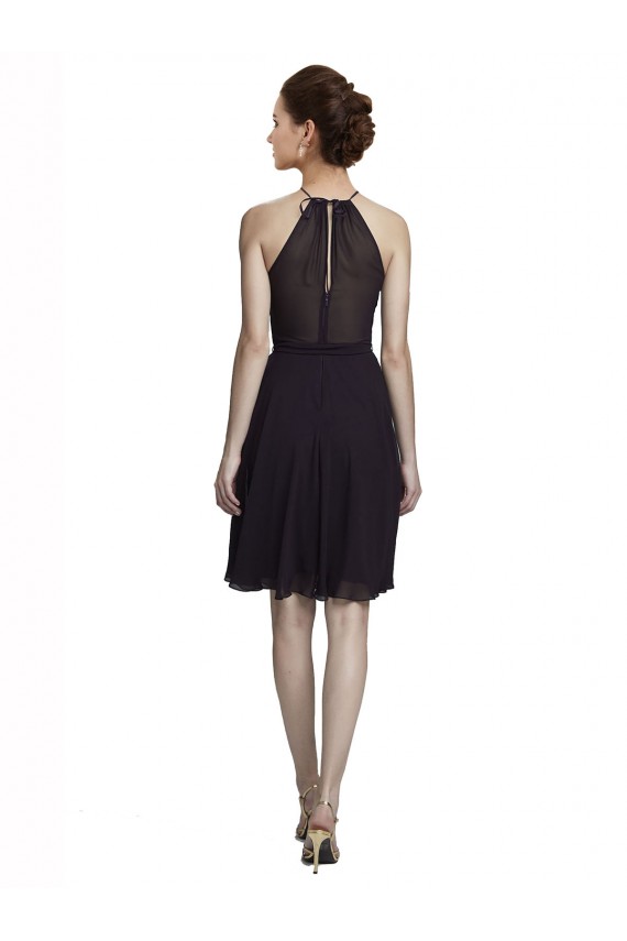 Soft Chiffon Halter Neck Sleeveless Grape Knee Length Bridesmaid Dress Essex