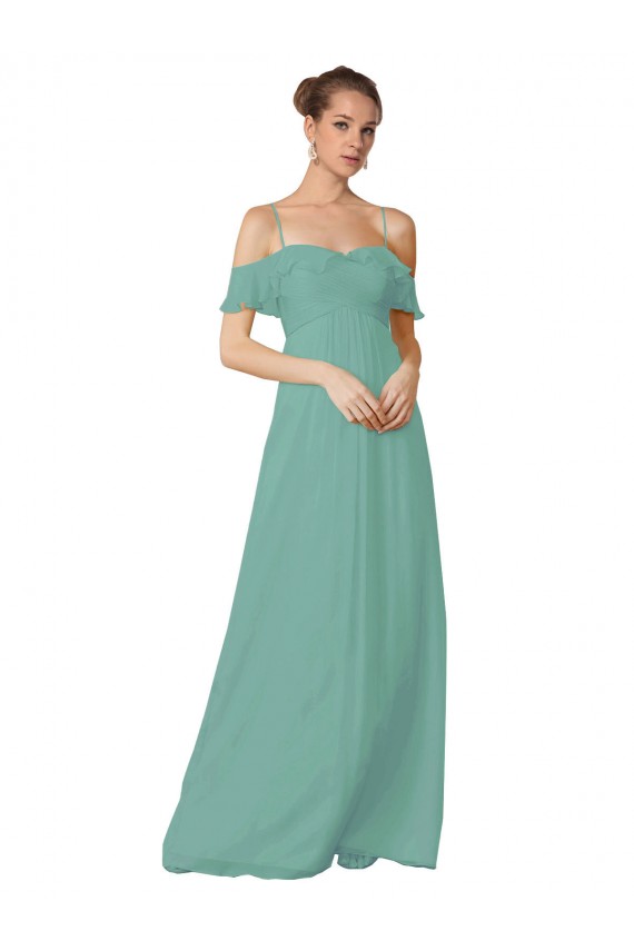 Soft Chiffon Off the Shoulder Flutter Sleeves Long Bridesmaid Dress Essex