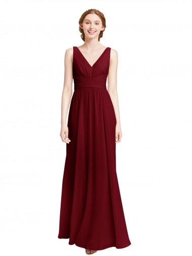 Chiffon V-Neck Sleeveless Long Bridesmaid Dress / Evening Gowns Essex