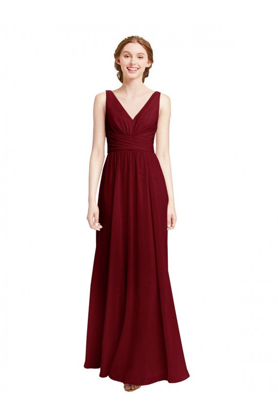 Chiffon V-Neck Sleeveless Long Bridesmaid Dress / Evening Gowns Essex