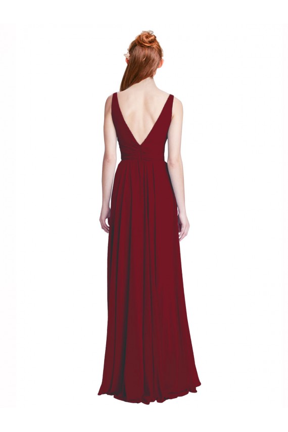 Chiffon V-Neck Sleeveless Long Bridesmaid Dress / Evening Gowns Essex
