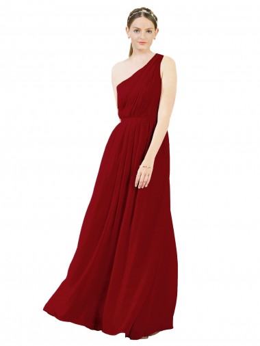 Chiffon One Shoulder Sleeveless Burgundy Long Bridal Party Dress / Evening Dress Essex