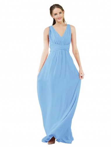 Soft Chiffon V-Neck Sleeveless Periwinkle Long Bridesmaid Dress Essex