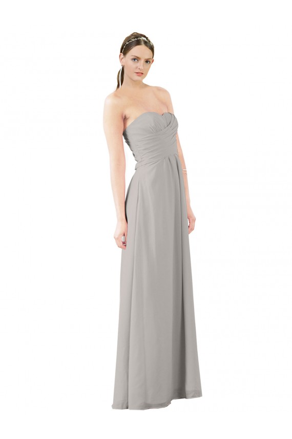 Soft Chiffon Sweetheart Sleeveless Oyster Silver Long Bridesmaid Dress Essex