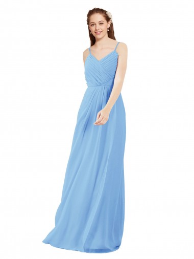 Soft Chiffon V-Neck Sleeveless Low Back Periwinkle Long Bridesmaid Dress Essex