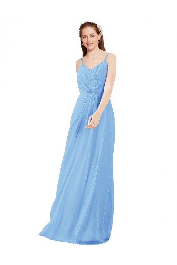 Soft Chiffon V-Neck Sleeveless Low Back Periwinkle Long Bridesmaid Dress Essex