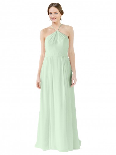 Soft Chiffon Halter Neck Sleeveless Sage Long Bridesmaid Dress Essex