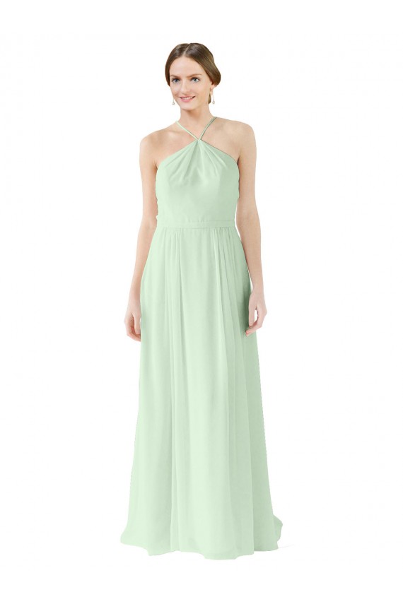 Soft Chiffon Halter Neck Sleeveless Sage Long Bridesmaid Dress Essex