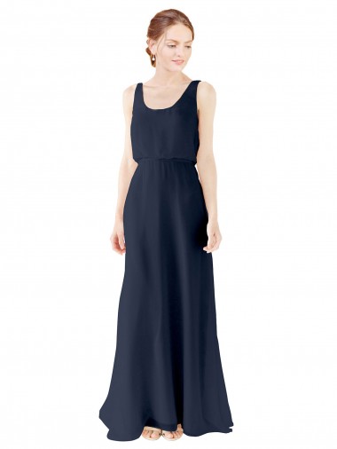Soft Chiffon Scoop Neck Sleeveless Open Back Long Bridesmaid Dress Essex