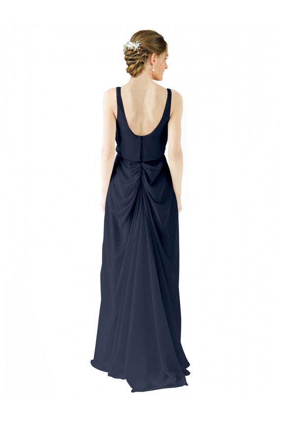 Soft Chiffon Scoop Neck Sleeveless Open Back Long Bridesmaid Dress Essex