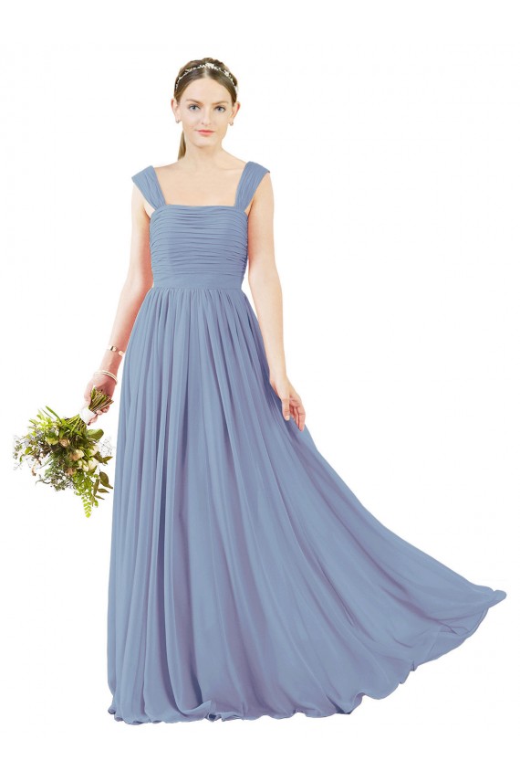 Soft Chiffon Square Neck Sleeveless Open Back Long Bridesmaid Dress Essex