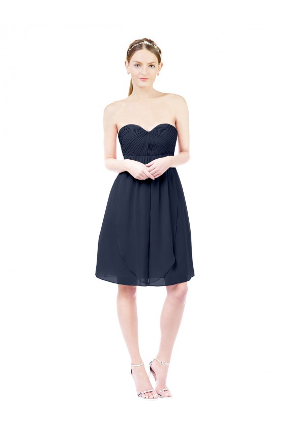 Soft Chiffon Sweetheart Sleeveless Open Back Dark Navy Knee Length Bridesmaid Dress Essex