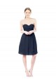 Soft Chiffon Sweetheart Sleeveless Open Back Dark Navy Knee Length Bridesmaid Dress Essex