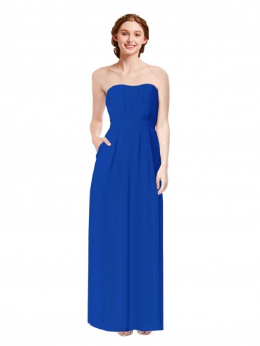 Soft Chiffon Sweetheart Sleeveless Open Back Royal Blue Long Bridesmaid Dress Essex