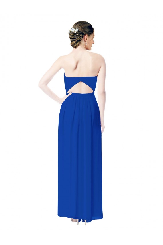 Soft Chiffon Sweetheart Sleeveless Open Back Royal Blue Long Bridesmaid Dress Essex
