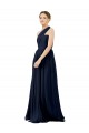Chiffon One Shoulder Sleeveless Dark Navy Long Bridal Party Dress / Evening Dress Essex