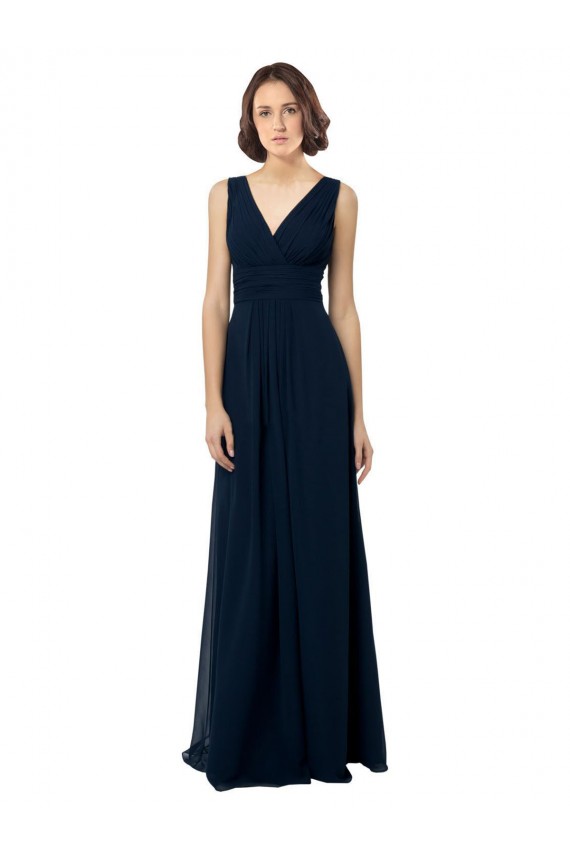 Chiffon V-Neck Sleeveless V-Back Long Bridal Party Dress Essex
