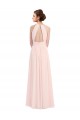 Soft Chiffon Halter Neck Sleeveless Keyhole Back Pink Long Bridesmaid Dress Essex