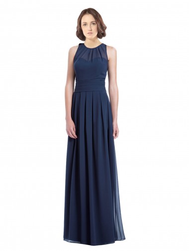 Chiffon Halter Neck Sleeveless Keyhole Back Long Floor Length Bridesmaid Dress Essex