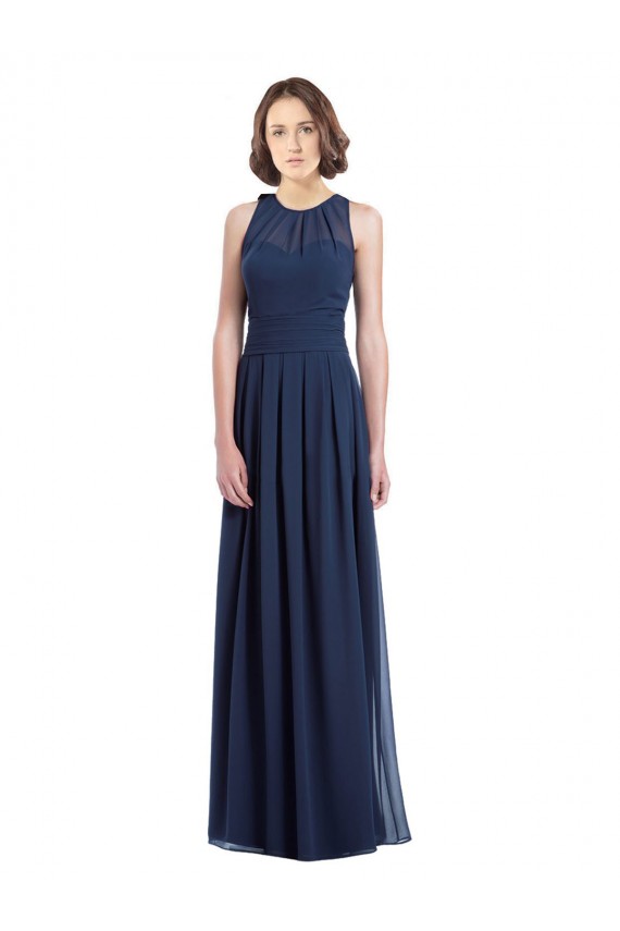 Chiffon Halter Neck Sleeveless Keyhole Back Long Floor Length Bridesmaid Dress Essex