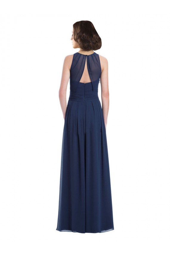 Chiffon Halter Neck Sleeveless Keyhole Back Long Floor Length Bridesmaid Dress Essex