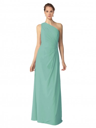 Soft Chiffon One Shoulder Sleeveless Jade Long Bridesmaid Dress Essex