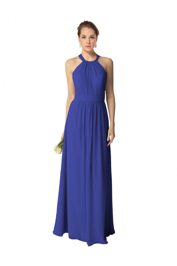 Soft Chiffon Halter Neck Sleeveless Long Evening Dress / Bridesmaid Dress Essex