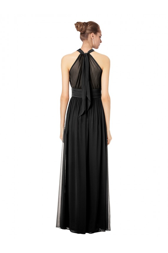 Soft Chiffon Halter Neck Sleeveless Keyhole Back Hunter Long Bridesmaid Dress Essex