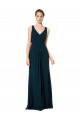 Soft Chiffon V-Neck Sleeveless Midnight Green Long Bridesmaid Dress Essex