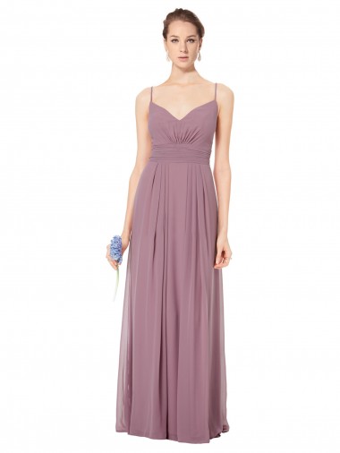 Soft Chiffon Spaghetti Straps Sleeveless Open Back Long Bridesmaid Gowns Essex