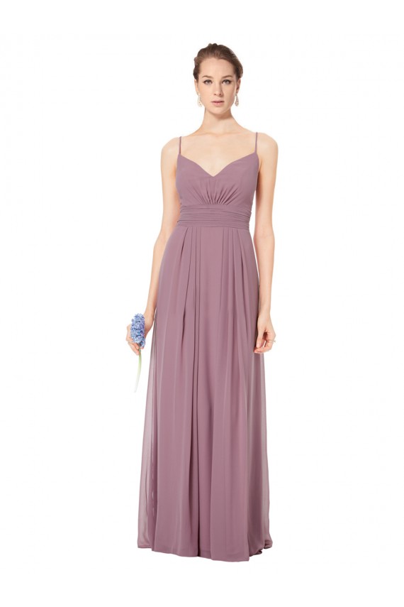 Soft Chiffon Spaghetti Straps Sleeveless Open Back Long Bridesmaid Gowns Essex