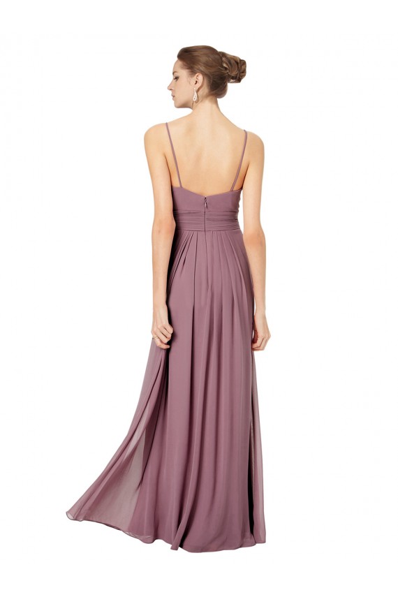 Soft Chiffon Spaghetti Straps Sleeveless Open Back Long Bridesmaid Gowns Essex