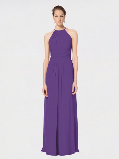 Soft Chiffon Spaghetti Straps Sleeveless Open Back Plum Purple Long Bridesmaid Dress Essex