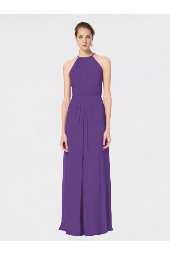 Soft Chiffon Spaghetti Straps Sleeveless Open Back Plum Purple Long Bridesmaid Dress Essex