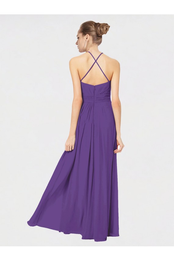 Soft Chiffon Spaghetti Straps Sleeveless Open Back Plum Purple Long Bridesmaid Dress Essex