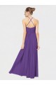 Soft Chiffon Spaghetti Straps Sleeveless Open Back Plum Purple Long Bridesmaid Dress Essex