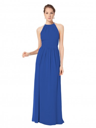 Chiffon Halter Neck Sleeveless Keyhole Back Long Bridesmaid Dress / Evening Dress Essex