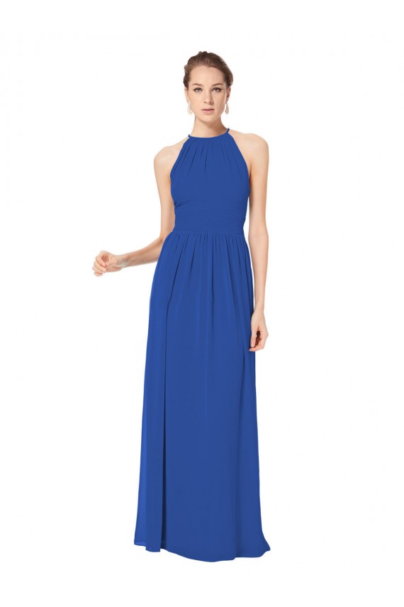 Chiffon Halter Neck Sleeveless Keyhole Back Long Bridesmaid Dress / Evening Dress Essex