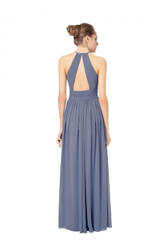 Chiffon Halter Neck Sleeveless Keyhole Back Long Bridesmaid Dress / Evening Dress Essex