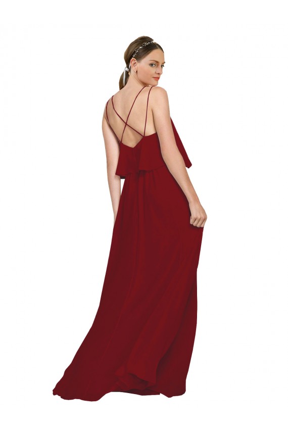 Chiffon Spaghetti Straps Sleeveless Open Back Long Bridesmaid Dress Essex