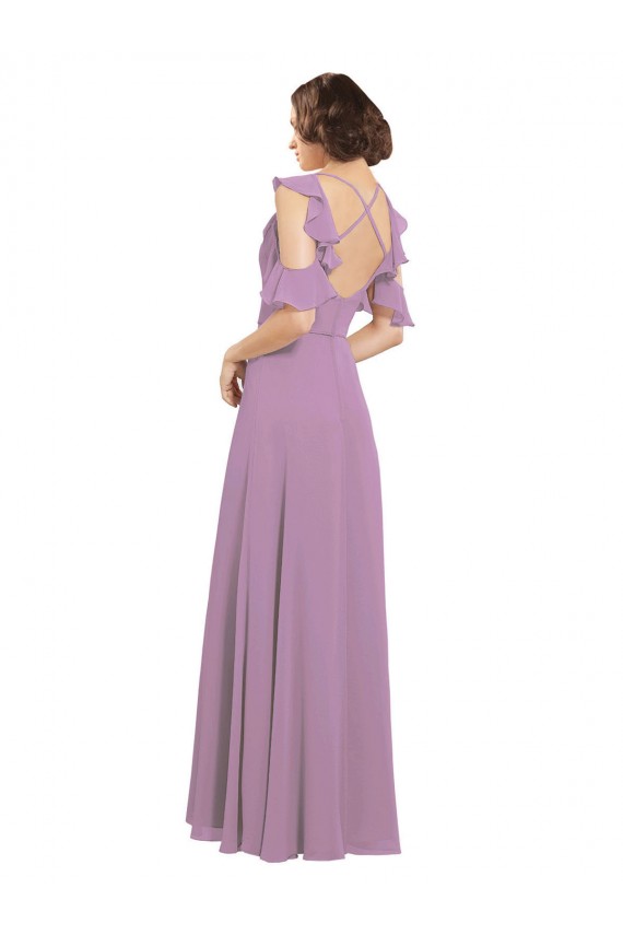 Soft Chiffon High Neck Cold Shoulder Open Back Long Bridesmaid Dresses Essex