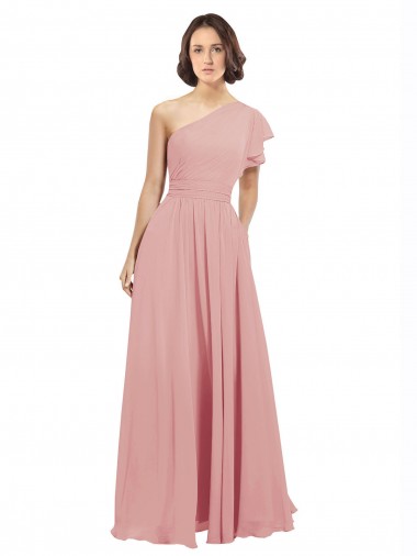 Chiffon One Shoulder Sleeveless Long Bridesmaid Evening Dress Essex
