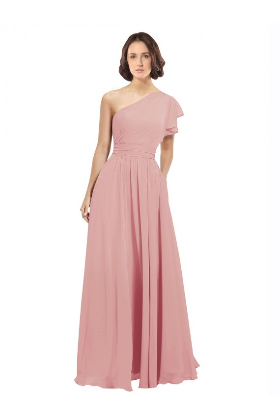 Chiffon One Shoulder Sleeveless Long Bridesmaid Evening Dress Essex