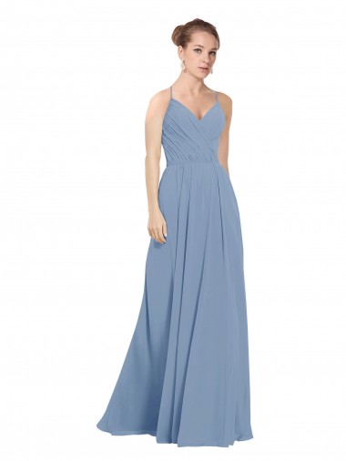 Soft Chiffon V-Neck Sleeveless V-Back Dusty Blue Long Evening Dress / Bridesmaid Dress Essex