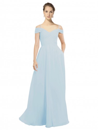 Soft Chiffon Off the Shoulder Sleeveless Sea Glass Long Evening Dress / Bridesmaid Dress Essex