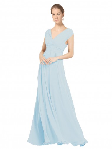 Soft Chiffon V-Neck Sleeveless Sea Glass Long Bridesmaid Dress Essex