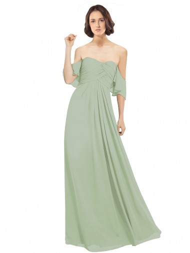 Soft Chiffon Off the Shoulder Cold Shoulder Long Bridesmaid Dress Essex